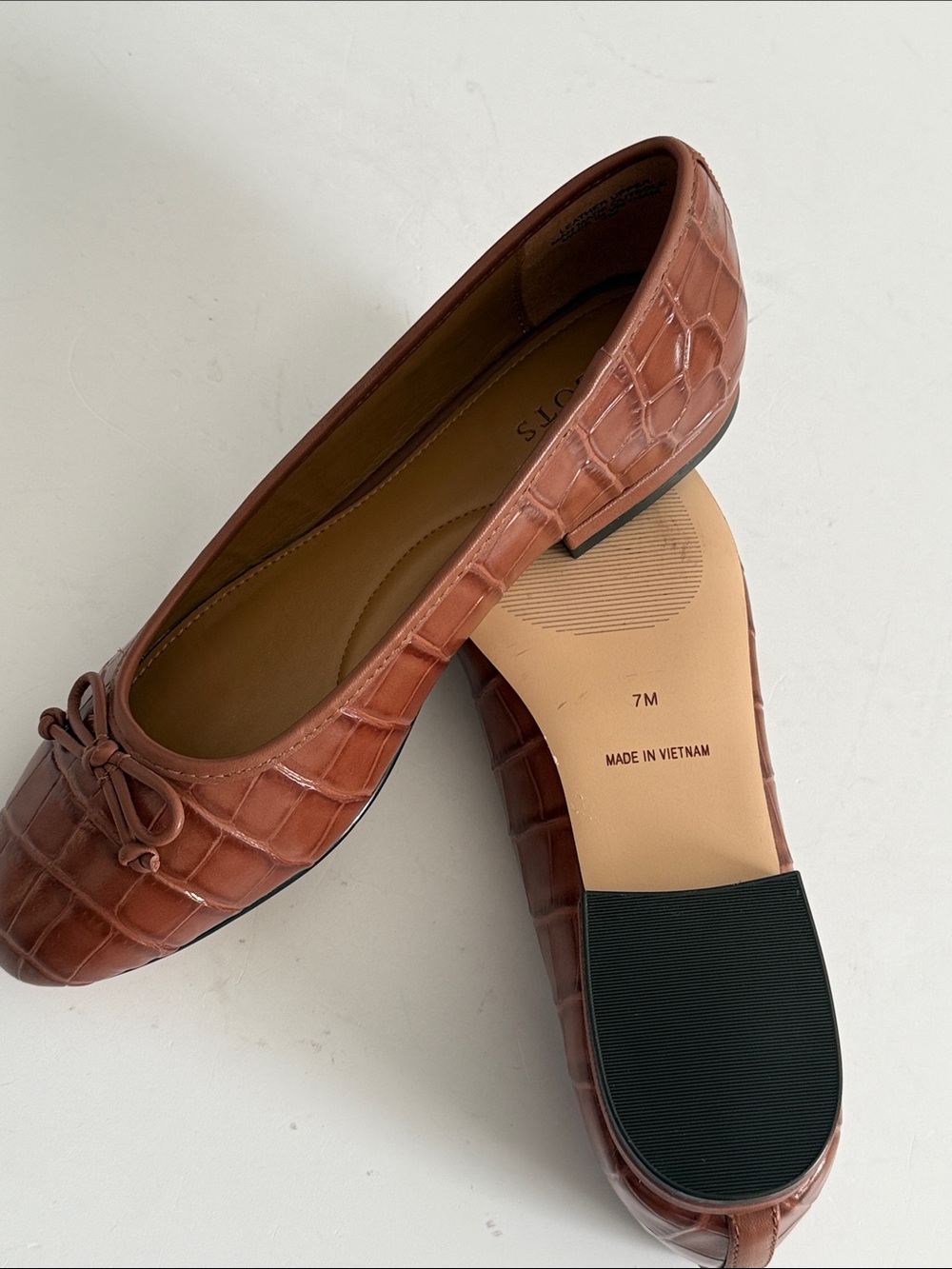 Talbots Brown Croc-Embossed Leather Ballet Flats - Picture 9 of 9
